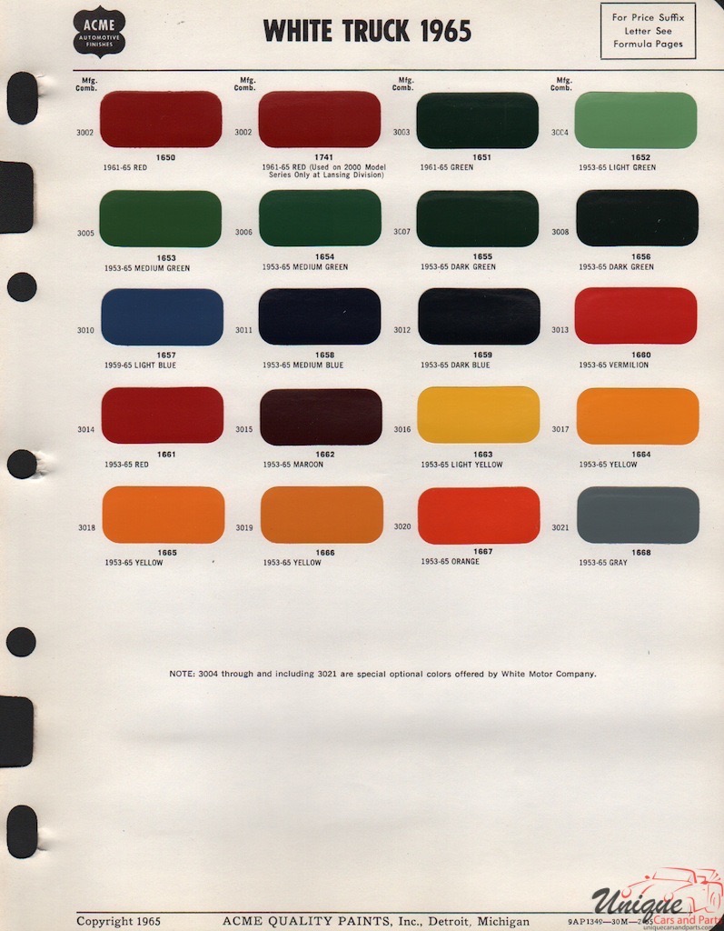 1965 White Trucks Paint Charts Acme